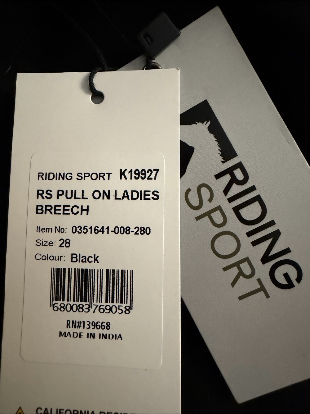 Riding Sport Pull-On Ladies Breech - Black